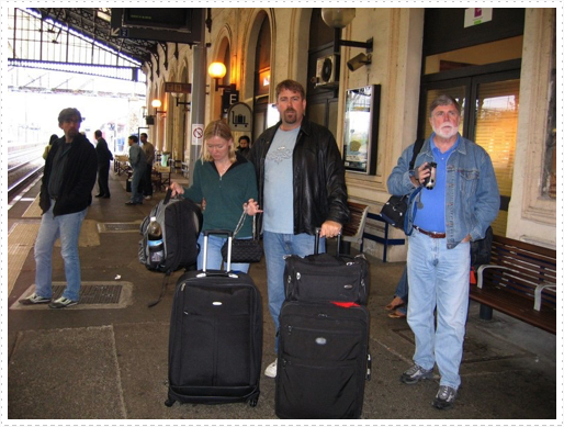 Emily, Scott and Mike at train station in Agen, France Emily, Scott and Mike at train station in Agen, France