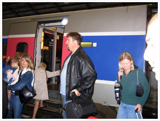 Scott and Emily leaving on train for Paris, France from Agen, France Scott and Emily leaving on train for Paris, France from Agen, France