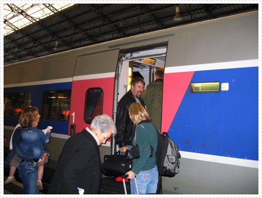 Scott and Emily leaving on train for Paris, France from Agen, France Scott and Emily leaving on train for Paris, France from Agen, France
