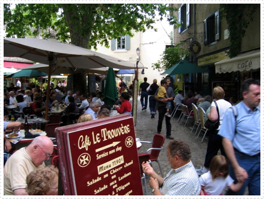 Eating area in Carcassonne, France Eating area in Carcassonne, France