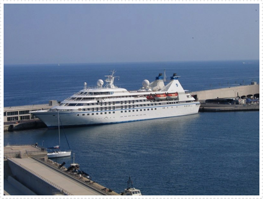 Private yacht in harbor [Seabourn Legend]