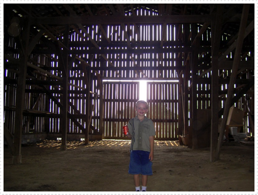 Blake in tobacco barn Blake in tobacco barn