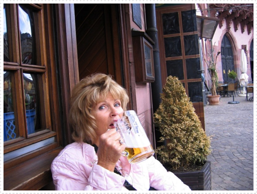 Betz having beer at brockwurst shop in Romerberg Square, Frankfurt Am Main Betz having beer at brockwurst shop in Romerberg Square, Frankfurt Am Main