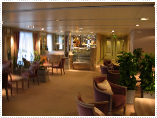 Open area on deck above Reception area on The World cruise ship Open area on deck above Reception area on The World cruise ship