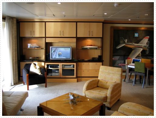 Living room in Karyn & Geoff's apartment on The World cruise ship Living room in Karyn & Geoff's apartment on The World cruise ship